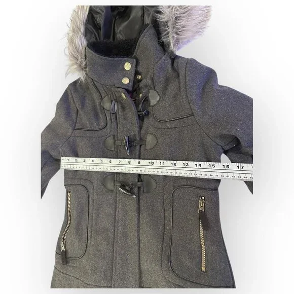 London Fog Jacket Faux Fur Hood Gray Coat Alpine Swiss Parka Size Girls Large 14 - Picture 16 of 16